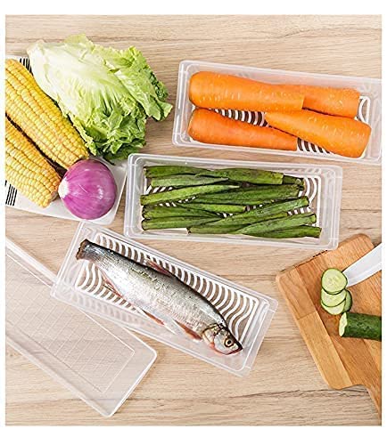 Sixfire fridge storage boxes Container With Removable Drain Plate And Lid 1500 Ml Fridge Storage Box Stackable Plastic Storage Containers To Keep Fresh For Fish Meat Vegetables Fruits Set of 8 - Image 4