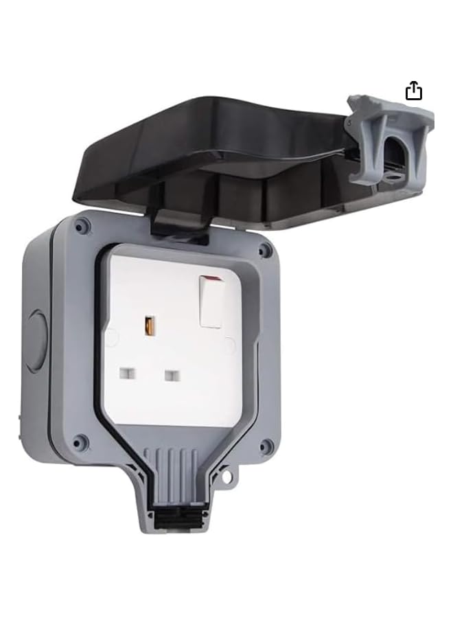 PROMASS Outdoor Sockets Waterproof Single Socket Wall Electrical Outlets Switched Socket Covers Outdoor Wall Weatherproof Plug Socket Box (Single socket) - Image 2