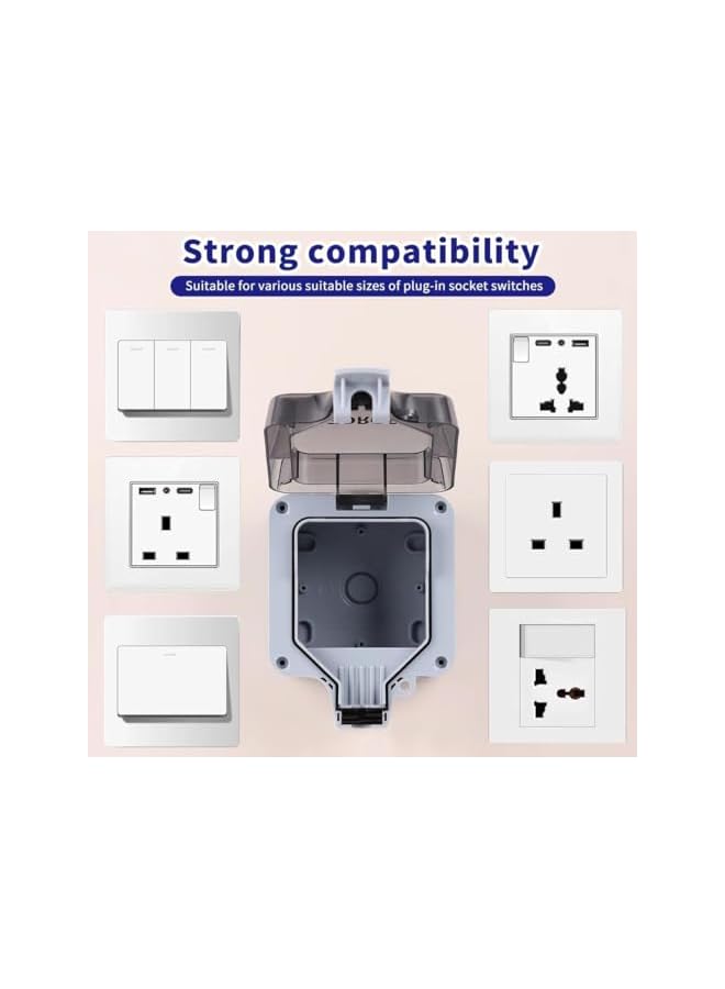 PROMASS Outdoor Sockets Waterproof Single Socket Wall Electrical Outlets Switched Socket Covers Outdoor Wall Weatherproof Plug Socket Box (Single socket) - Image 3