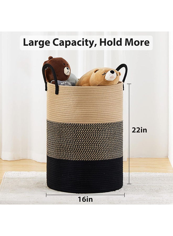 MIXDE 58L Large Woven Laundry Hamper,Tall Cotton Rope Storage Hampers,Baby Storage Hampers for Organizing Blankets/Toys/Clothes in Bedroom and Living Room(Khaki+Floral+Black) - Image 4