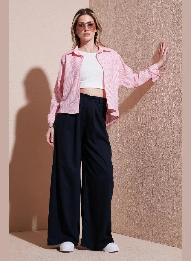 ليلا بنطلون واسع نسائي بخصر عالٍ