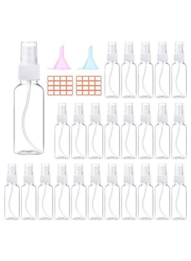 E-accexpert 24Pack 2oz Refillable Spray Bottles with 2 Leakproof Funnels, 32 Labels - Transparent, Portable, Strong Jet Force - Image 1