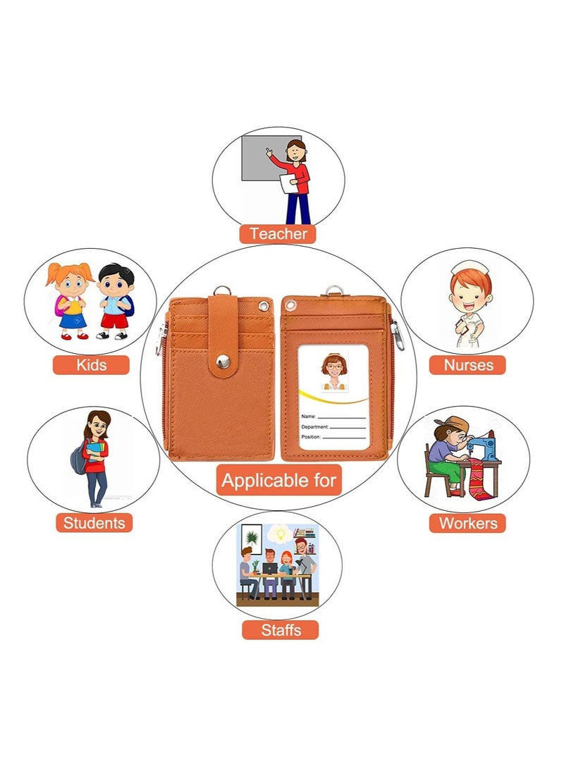 Zikra حامل شارة بسحاب، محفظة حامل شارة هوية جلدية، محفظة بسحاب لحامل بطاقة الائتمان مع حبل، 2 جانبين 5 فتحات بطاقات وسلسلة مفاتيح للأولاد والبنات - Image 4