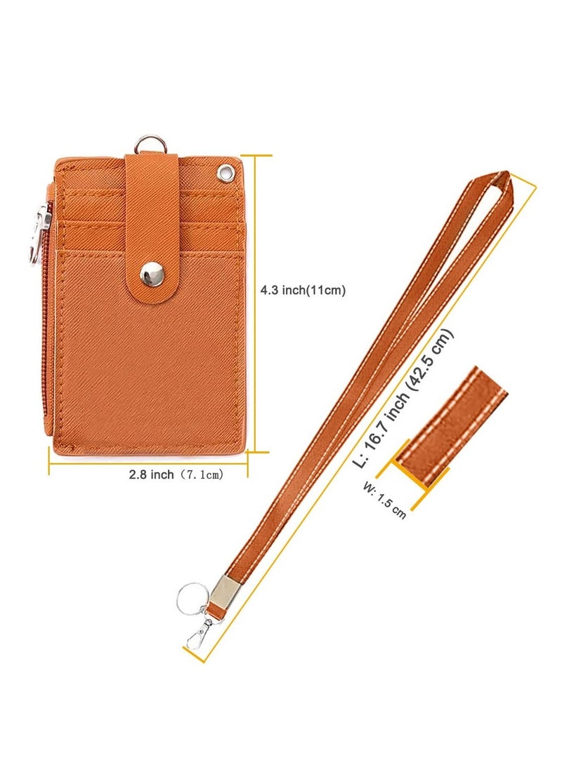 Zikra حامل شارة بسحاب، محفظة حامل شارة هوية جلدية، محفظة بسحاب لحامل بطاقة الائتمان مع حبل، 2 جانبين 5 فتحات بطاقات وسلسلة مفاتيح للأولاد والبنات - Image 5