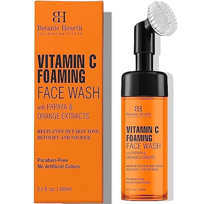 Botanic Hearth Vitamin C Foaming Face Wash With Papaya & Orange | Extracts Built|In Silicone Brush | For Cleansing & Glowing Skin | Paraben & Sulphate Free | Face Cleanser For Women & Men | 5.1 Fl Oz - Image 1