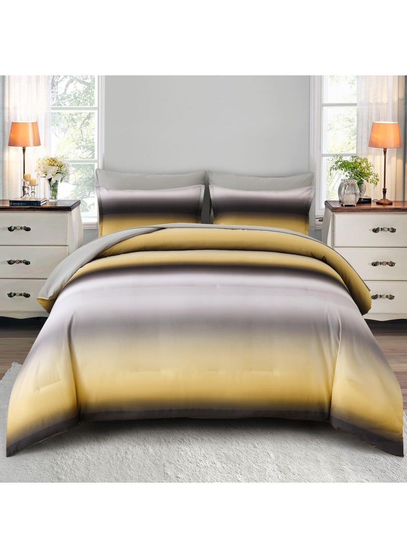 Dinjoy Dinjoy Boho Striped Ombre Yellow Comforter Set Full Size Gradient Yellow Grey Bedding Set for Teen Men Women 7 Pieces Bed in A Bag Bed Set with Comforter  Sheets  Pillowcases & Shams  - Image 1