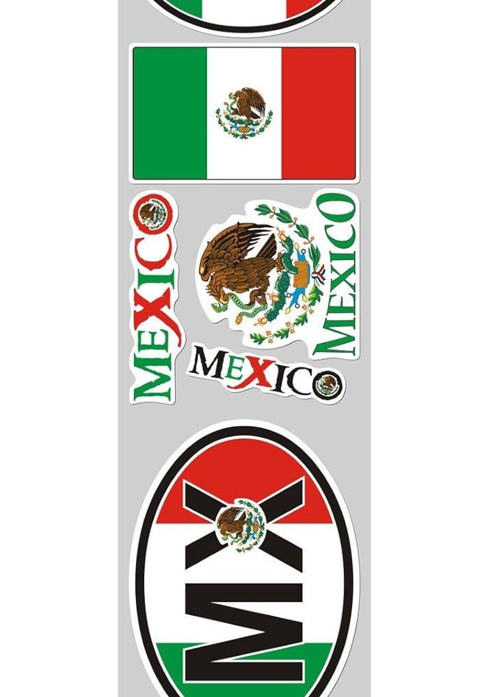 Car Chrome Decals STS-MX Mexico 9 Stickers Set - Flag Mexican Decal for Car, Bike, Laptop