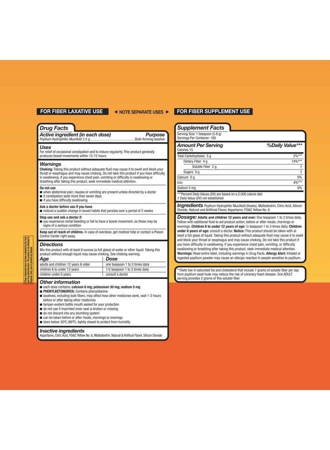 Equate - Fiber Therapy, Smooth Texture, Orange Flavor, Powder, 36.8 oz, Sugar Free 180 Doses - Image 3
