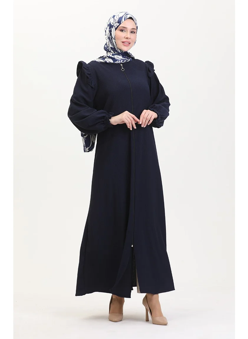 Sefa Merve Frilled Abaya 1055-05 Navy Blue