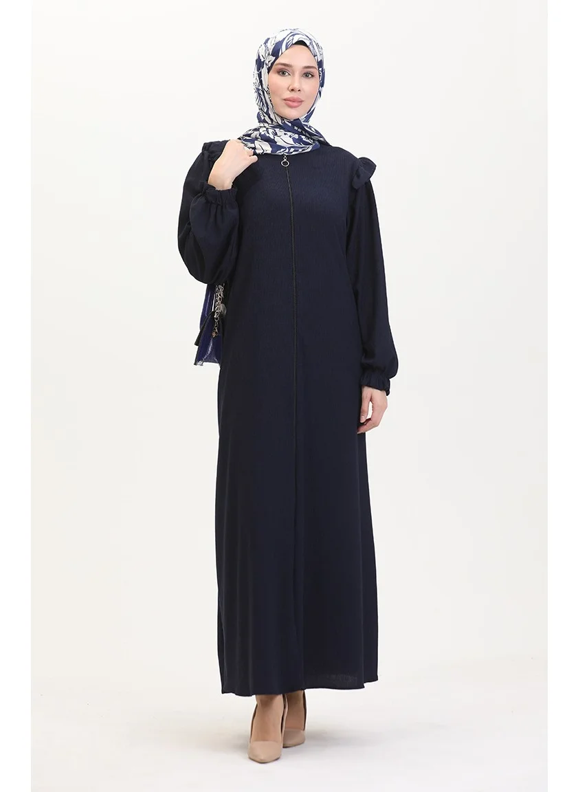 Sefa Merve Frilled Abaya 1055-05 Navy Blue