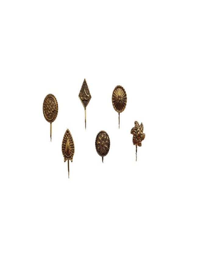 MPK Perfect Gold Press on Oxidized nose ring pin Stud Combo offer Oxidized gold Metal Jewelry For Girls & women pack of 6 - Image 1
