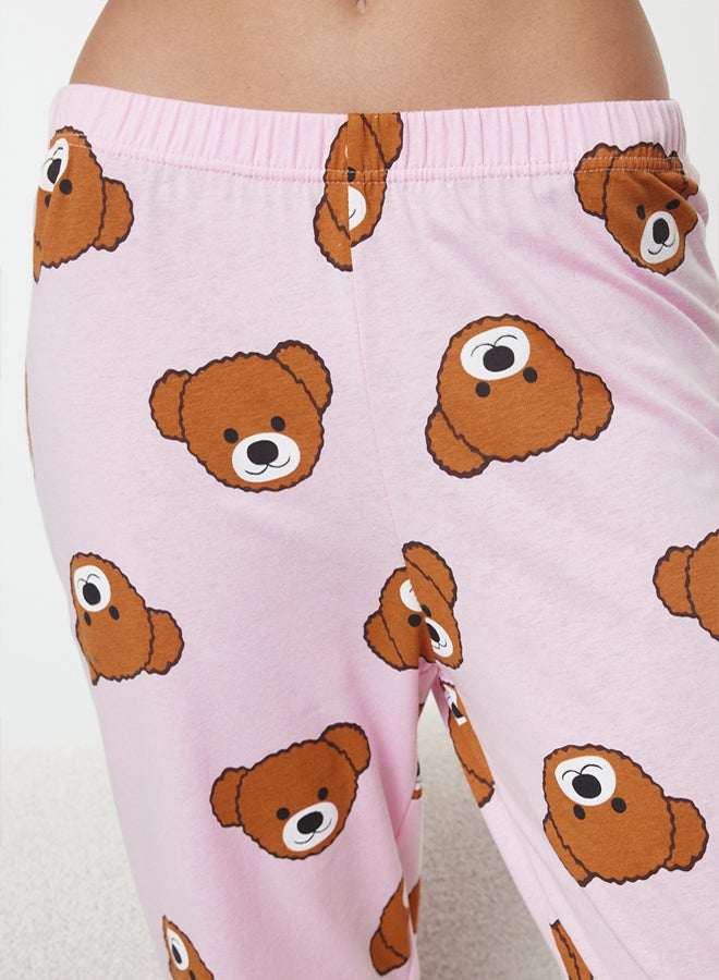 trendyol Pink 100% Cotton Teddy Bear Knitted Pajama Set THMAW23PT00514 - Image 4
