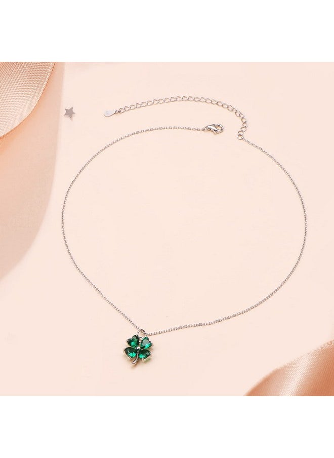 DAOCHONG S925 Sterling Silver Green Shamrock Four Leaf Clover Choker Short Dainty Lucky Necklace Pendant For Women Jewelry St. Patrick'S Day  - Image 4