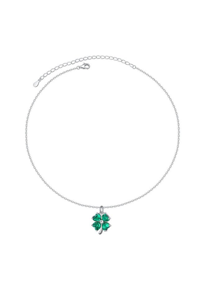 DAOCHONG S925 Sterling Silver Green Shamrock Four Leaf Clover Choker Short Dainty Lucky Necklace Pendant For Women Jewelry St. Patrick'S Day  - Image 1