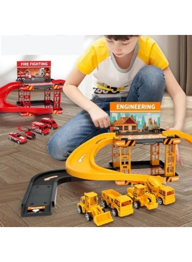YelaJoy 34 PCS Construction Track Set, with 4 Cars And Plenty Of Accessories, Construction Track Car Set, Flexible Track Toy Set, Diy Construction Vehicle Toy, Easy To Assemble - Image 1