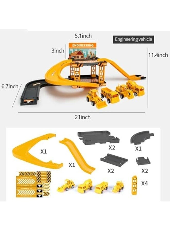 YelaJoy 34 PCS Construction Track Set, with 4 Cars And Plenty Of Accessories, Construction Track Car Set, Flexible Track Toy Set, Diy Construction Vehicle Toy, Easy To Assemble - Image 2