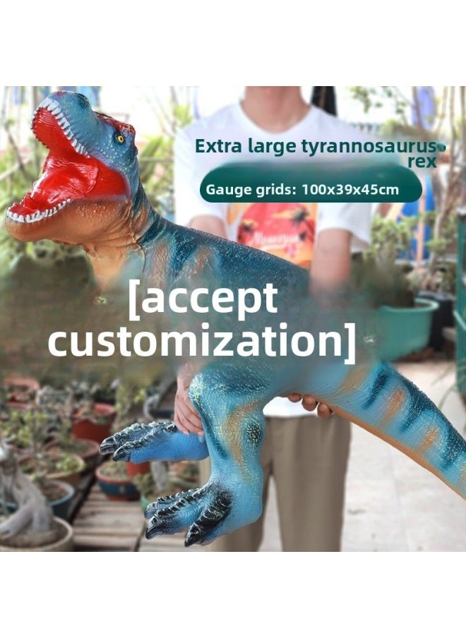 Generic - Customized Large Dinosaur Toy Soft Rubber Enamel Floor Stall Dinosaur Tyrannosaurus Triceratops Toy Model Boy-Color:62cm Utah Raptor-Specification:498 Screams - Image 1