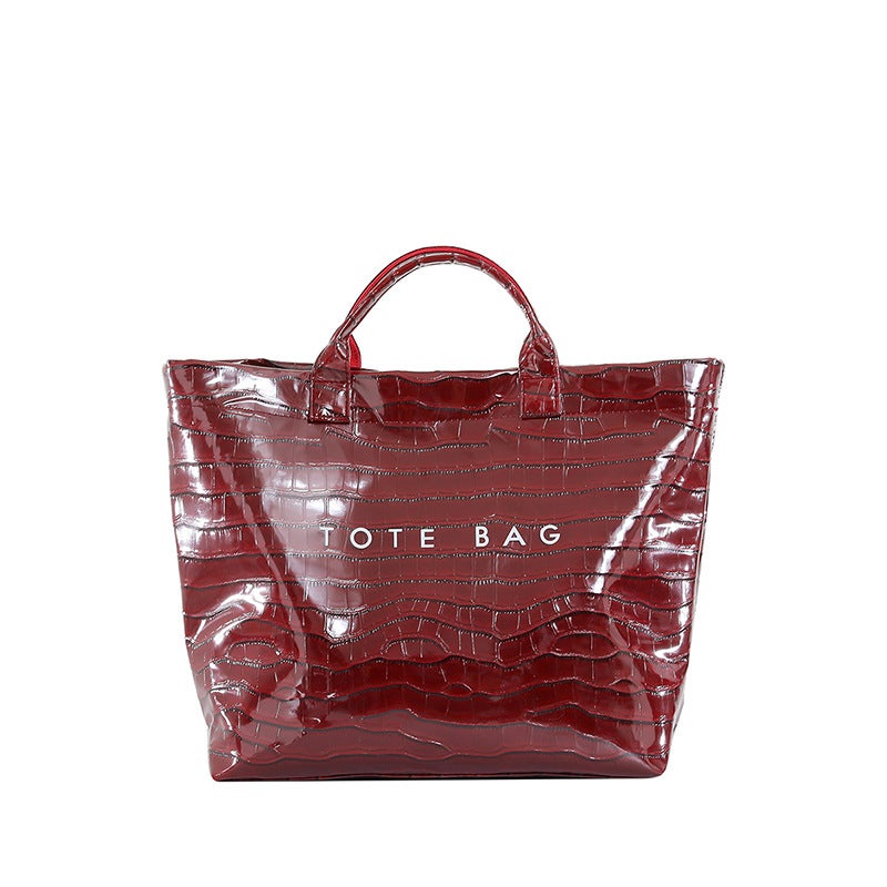 Glossy Letter Jelly Color Large-Capacity Tote Bag Women'S Crocodile Pattern Fashionable Versatile Handbag