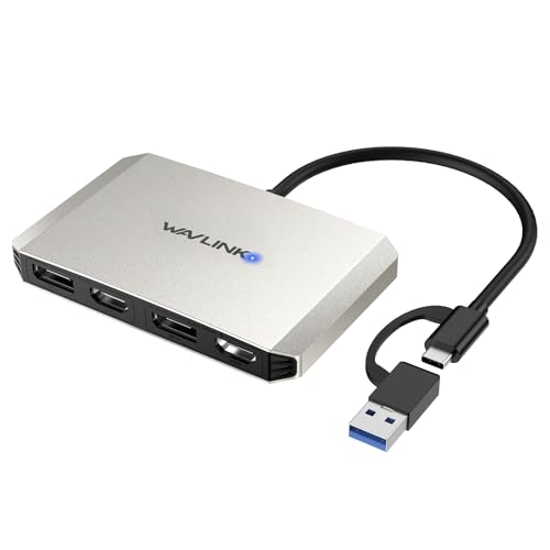 WAVLINK USB C and USB 3.0 to Dual 4K DisplayPort/HDMI Adapter, Displaylink Monitor Splitter Extended Display for Dual Monitor 4K@60Hz, HDMI/DP Splitter Compatible with Mac M1-M4,Window Laptop-Silver - Image 1
