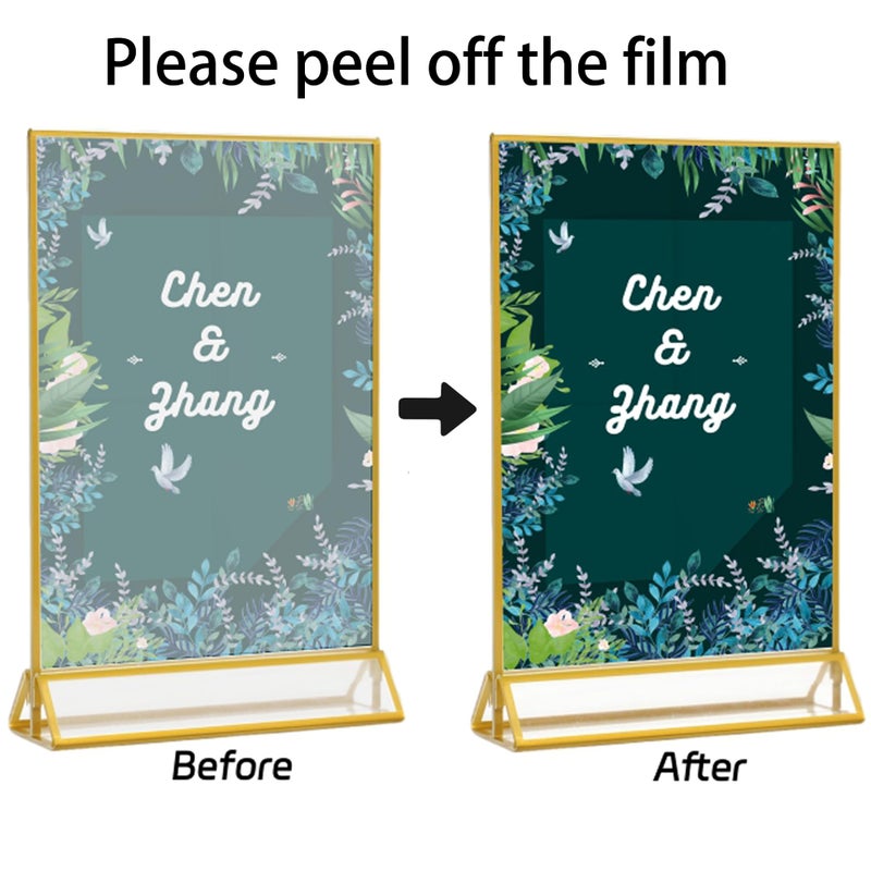 Rogeramz 4x6 Acrylic Sign Holders 8 Pack Gold Table Number Holder for Wedding Picture Frame Double Sided Table Menu Stands with Vertical Stand, Photos and Art Display - Image 3