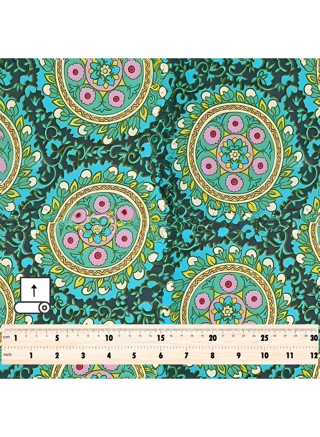 Vellato Al Lail Aramny Silk Fabric By The Yard With Green Pink Floral Design For Jalabiya Makhweer Dressmaking 58 Inches Width - Image 4