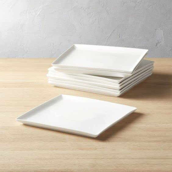 BARCROCK Acrylic Premium Square Multipurpose Use Plate for Snacks, Salads and Cookies Pack of 6, 25X25 CM (SQR-PLATE-WL10X10-P6-White)