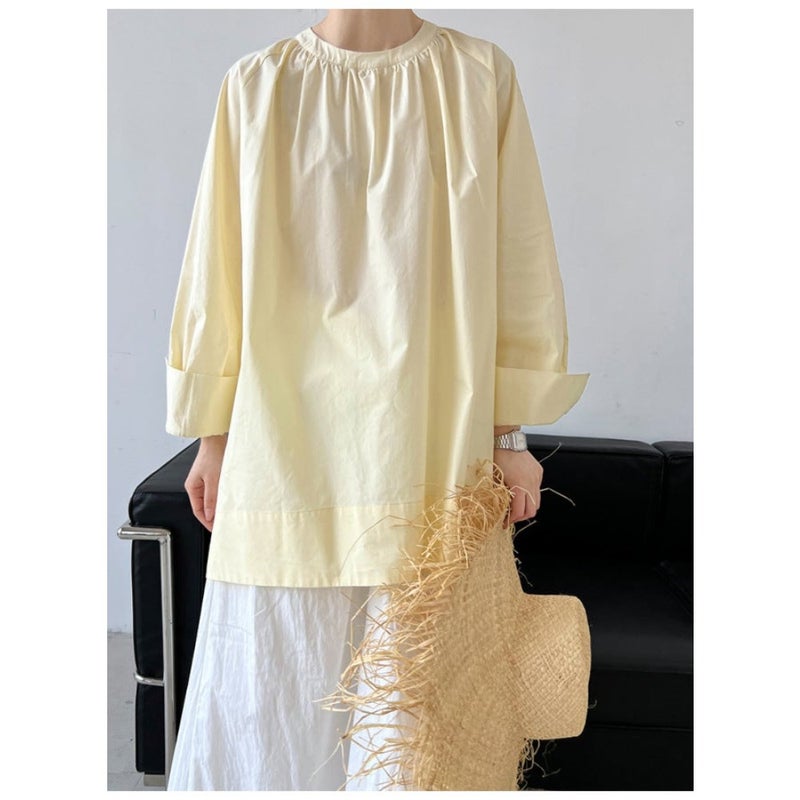 Luxi Korean Style Loose Lazy Basic Round Neck Pleated Raglan Sleeve Mid-length Sun Protection Shirt Women's 3683 - Image 1