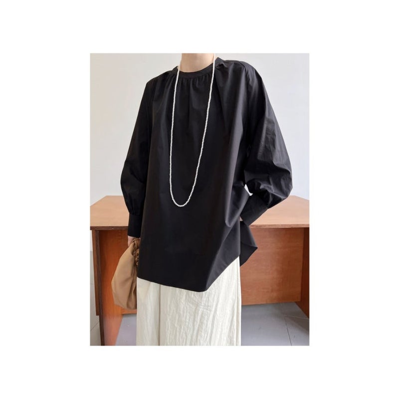 Luxi Korean Style Loose Lazy Basic Round Neck Pleated Raglan Sleeve Mid-length Sun Protection Shirt Women's 3683 - Image 4