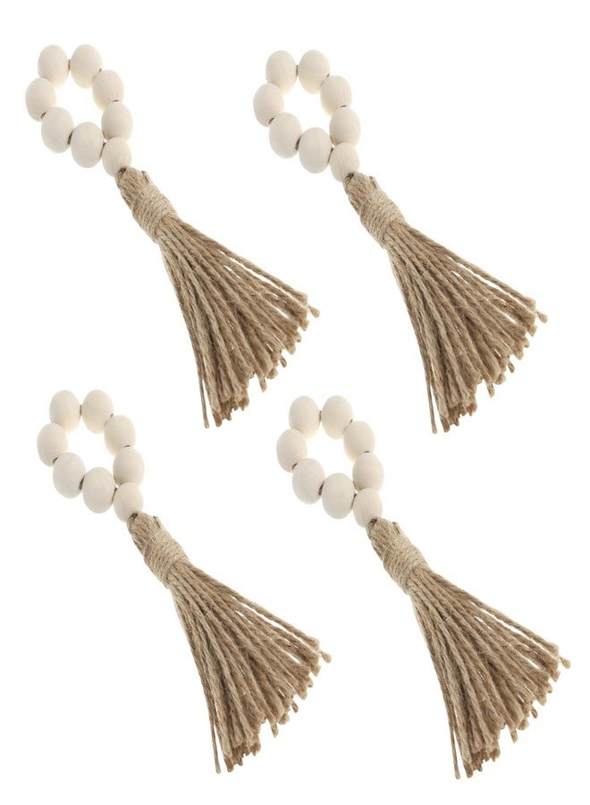 VOSAREA 4 pcs Wood Bead Napkin Rings with Tassels Rustic Farmhouse Wood Beads Garland Wall Hanging Decor Weddings Home Decor Table Decoration - Image 1