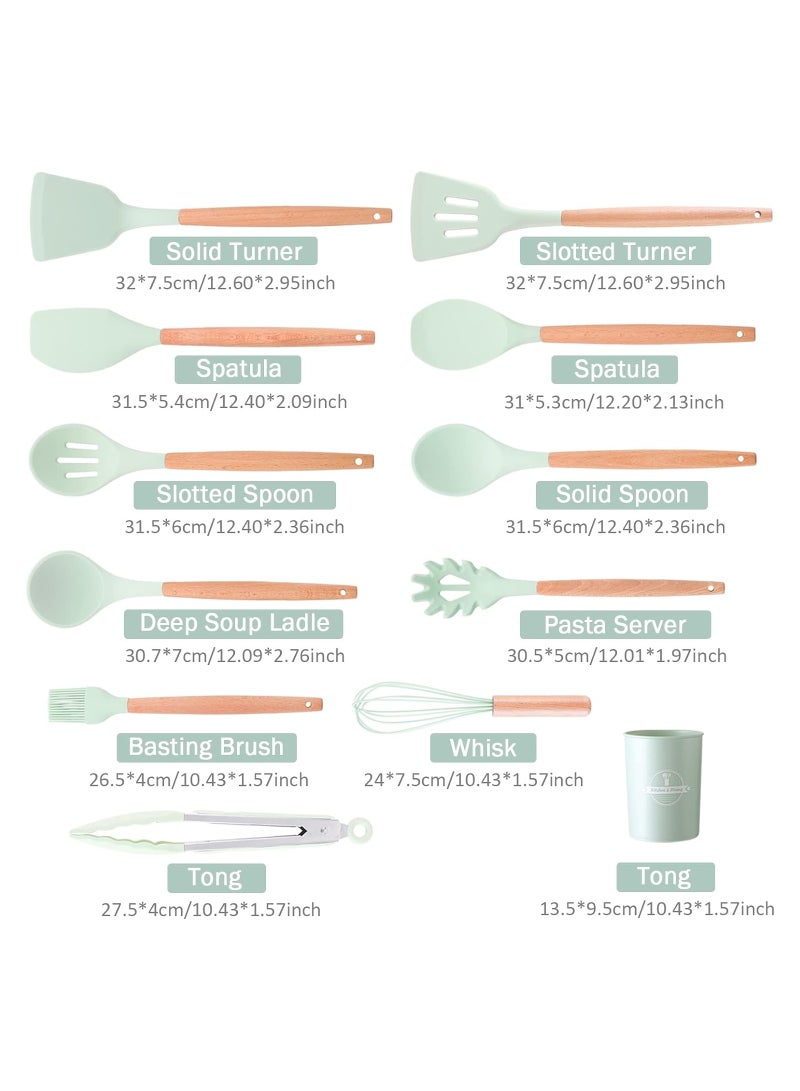 Goolsky 11pcs Silicone Kitchen Cooking Utensil Set, Kitchen Utensils Spatula Set with Holder, Cooking Wooden Utensils for Nonstick Cookware, Kitchen Gadgets and BPA Free Non Toxic Spatula Set - Image 2