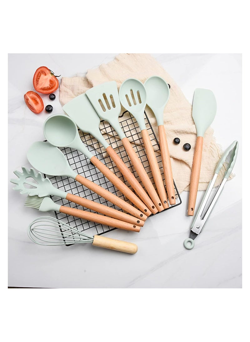 Goolsky 11pcs Silicone Kitchen Cooking Utensil Set, Kitchen Utensils Spatula Set with Holder, Cooking Wooden Utensils for Nonstick Cookware, Kitchen Gadgets and BPA Free Non Toxic Spatula Set - Image 5
