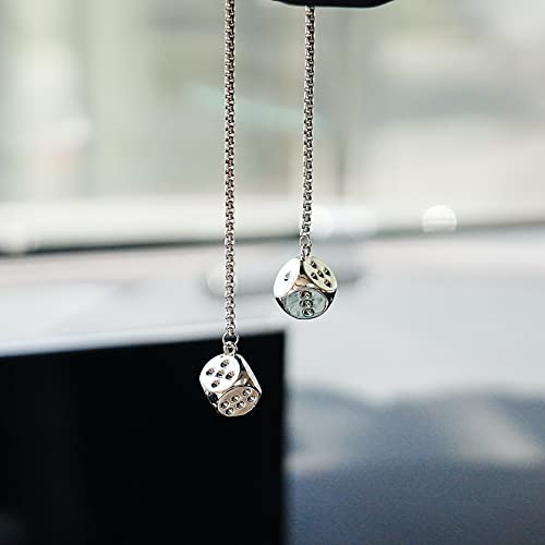 AMIORO Creative Hanging Dice with Dots Car Metal Pendant Rear View Mirrors Charms Ornament (Silver) - Image 1