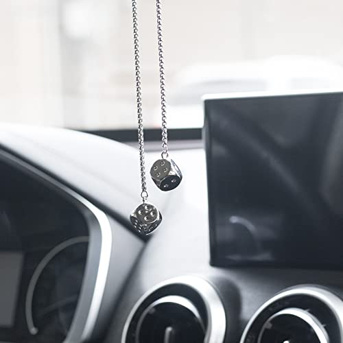 AMIORO Creative Hanging Dice with Dots Car Metal Pendant Rear View Mirrors Charms Ornament (Silver) - Image 5