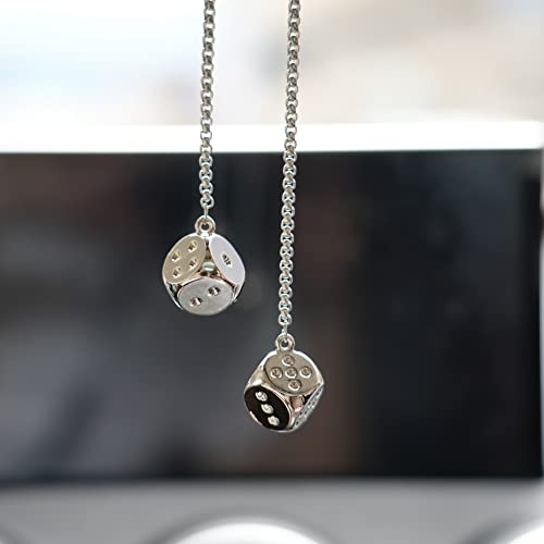 AMIORO Creative Hanging Dice with Dots Car Metal Pendant Rear View Mirrors Charms Ornament (Silver) - Image 3