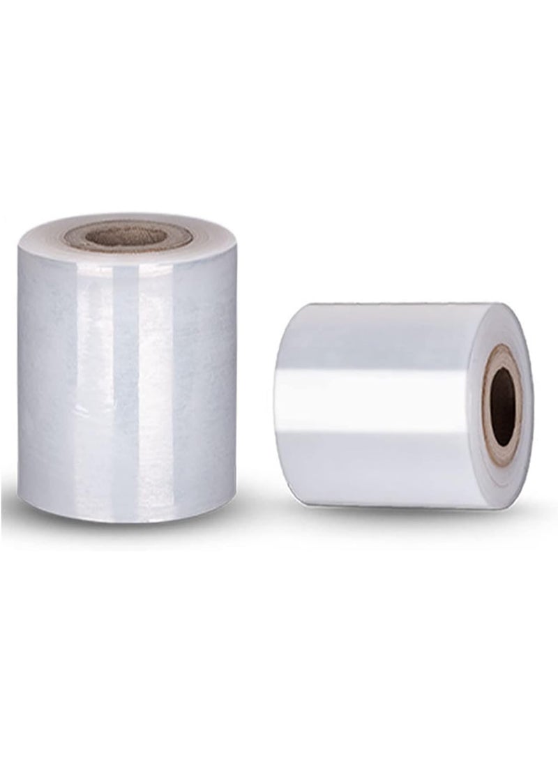 2 Rolls Industrial Strength Small Stretch Hand Wrap 10cm x 200cm Clear Plastic Moving Supplies Durable Self Adhesive Wrap  - Image 1