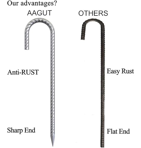 AAGUT Rebar Stakes 12 Inch J Hook Heavy Duty 8 Pack, 3/8 Inch Galvanized Metal Steel Ground Anchors Chain Link Fence Stakes for Camping Tent, Inflatables, Yard Decorations, Canopies & Swing Sets - Image 3