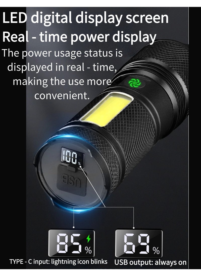 Flashlight for Camping | 9 Modes High Lumens Waterproof and Shockproof Torch Light | 1500 Meters Zoomable 30W LED Camping Accessory | 5000mAh Rechargeable Battery for Up to 10-Hour Usage | Magnetic Base with COB Side Light for Multiple Use Cases