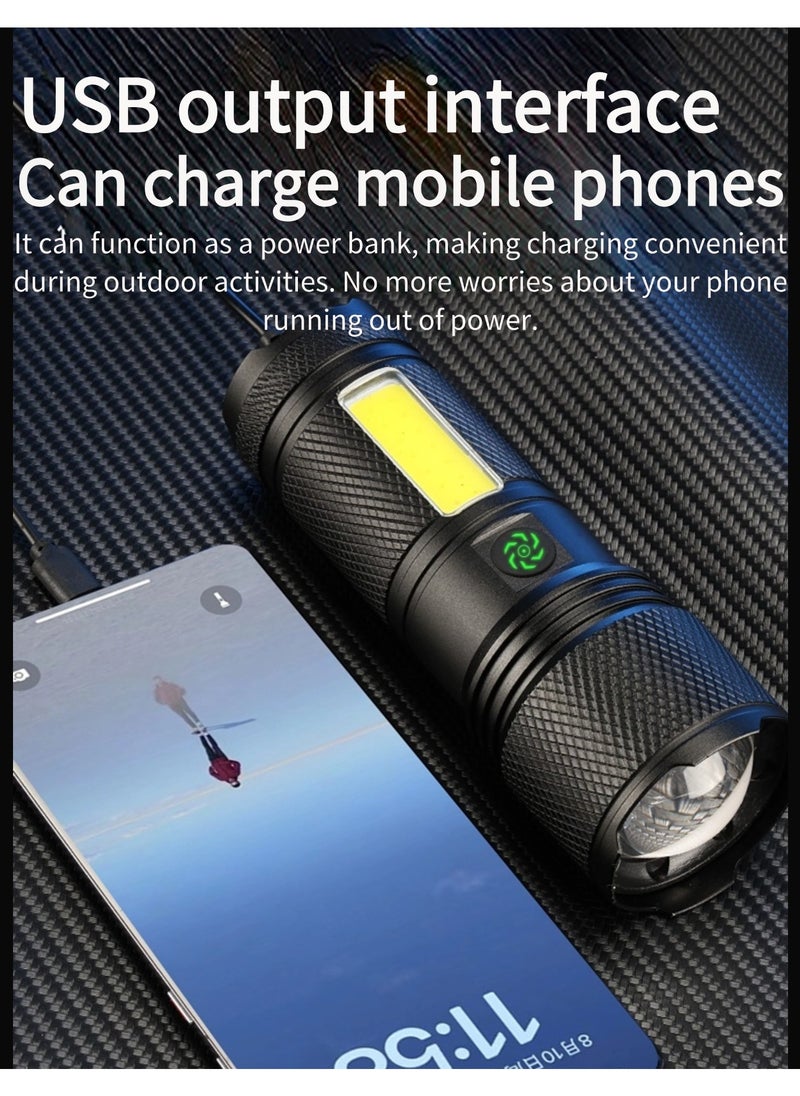 Flashlight for Camping | 9 Modes High Lumens Waterproof and Shockproof Torch Light | 1500 Meters Zoomable 30W LED Camping Accessory | 5000mAh Rechargeable Battery for Up to 10-Hour Usage | Magnetic Base with COB Side Light for Multiple Use Cases