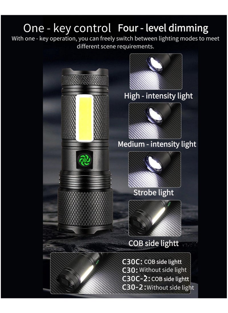 Flashlight for Camping | 9 Modes High Lumens Waterproof and Shockproof Torch Light | 1500 Meters Zoomable 30W LED Camping Accessory | 5000mAh Rechargeable Battery for Up to 10-Hour Usage | Magnetic Base with COB Side Light for Multiple Use Cases