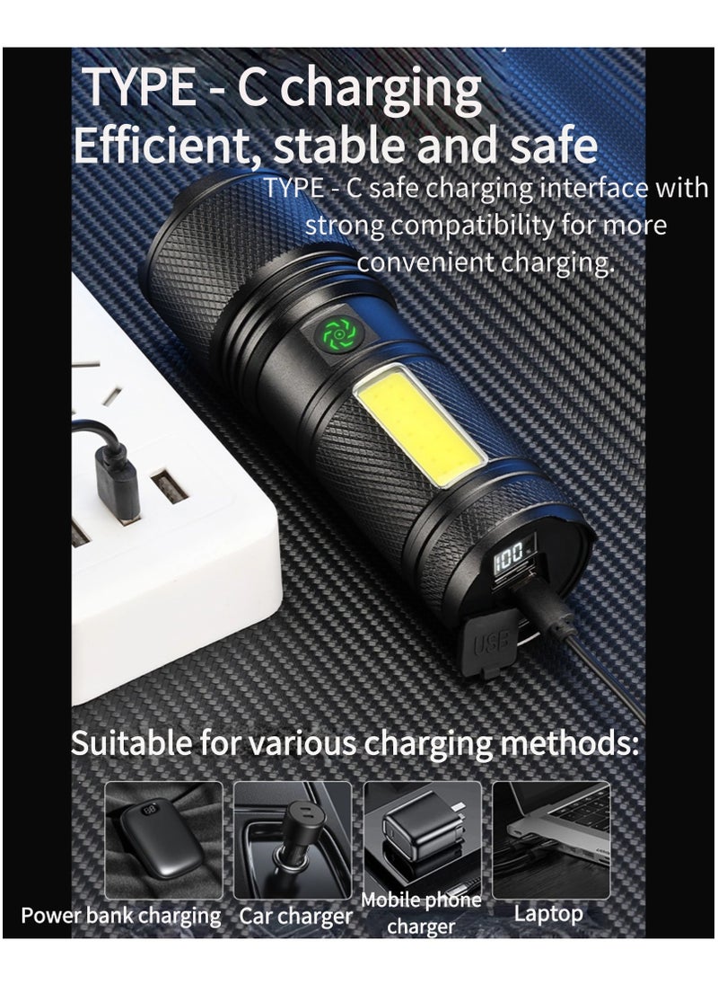 Flashlight for Camping | 9 Modes High Lumens Waterproof and Shockproof Torch Light | 1500 Meters Zoomable 30W LED Camping Accessory | 5000mAh Rechargeable Battery for Up to 10-Hour Usage | Magnetic Base with COB Side Light for Multiple Use Cases