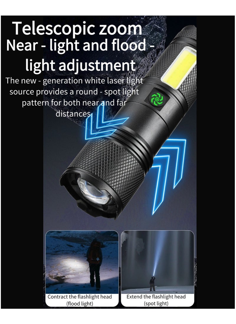 Flashlight for Camping | 9 Modes High Lumens Waterproof and Shockproof Torch Light | 1500 Meters Zoomable 30W LED Camping Accessory | 5000mAh Rechargeable Battery for Up to 10-Hour Usage | Magnetic Base with COB Side Light for Multiple Use Cases