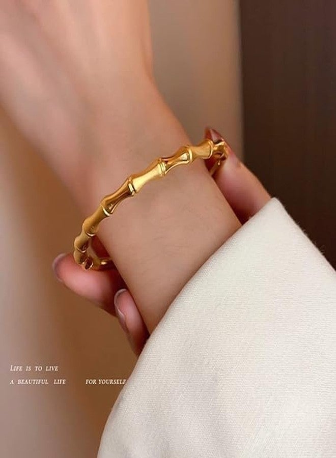KRYSTALZ سوار كريستالز بتصميم بيضاوي رفيع من الخيزران، بتصميم بسيط وأنيق، مناسب للنساء والفتيات، من مجوهرات الموضة. - Image 2
