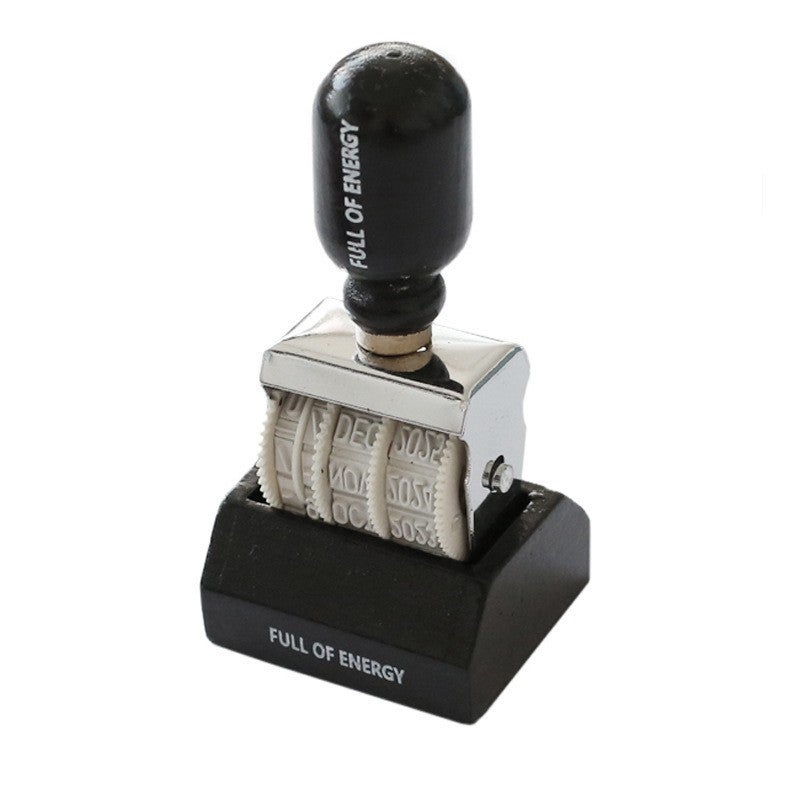 Generic Korean DIY roller knob stamp tool full of energy retro date postmark hand account special stamp wholesale Black handle date stamp 