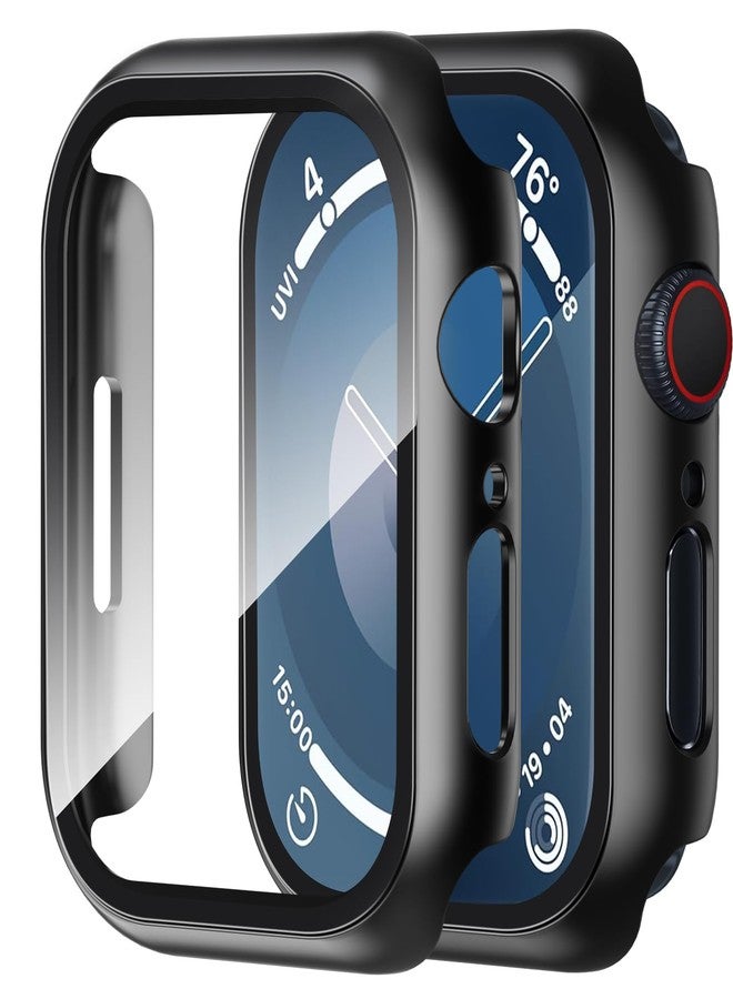 Smiling 2 Pack Case Compatible with Apple Watch SE 3 (2025)/ SE 2/ SE/Series 6/5/4 44mm with Tempered Glass Screen Protector, Hard PC Case Overall Protective Cover - Black - Image 1