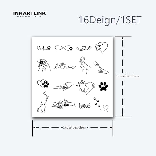 INKARTLINK Tattoo Tech, 15 Design/1 Sheet Small Semi Permanent Tattoo, Temporary Tattoos, Last 1-2 Weeks, Waterproof, Realistic Look, No Adhesive, No Reflection (2x3inch Love dogs the most) - Image 4
