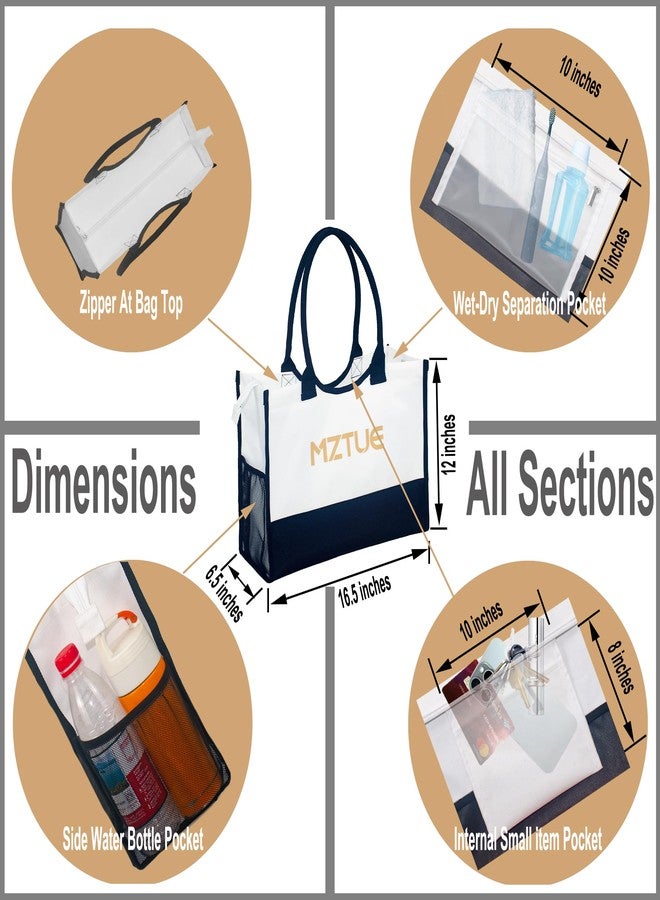 MZTUE Unisex Canvas Tote Bag with Zipper for Travel Gym Commute Black White - Image 3