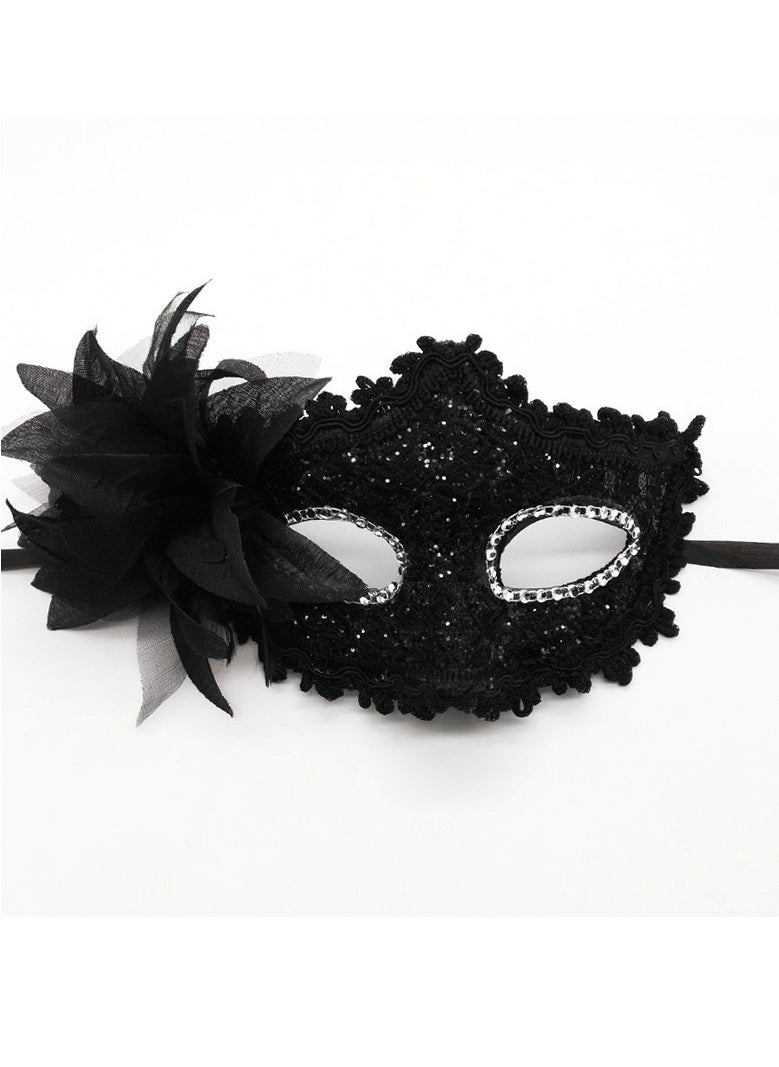 Generic Couples Mardi Gras Venetian Masquerade Masks Set, Side flower Mask and Painted Pattern Half Face Dress Up Mask, Party Costume Accessory (Black)  - Image 5