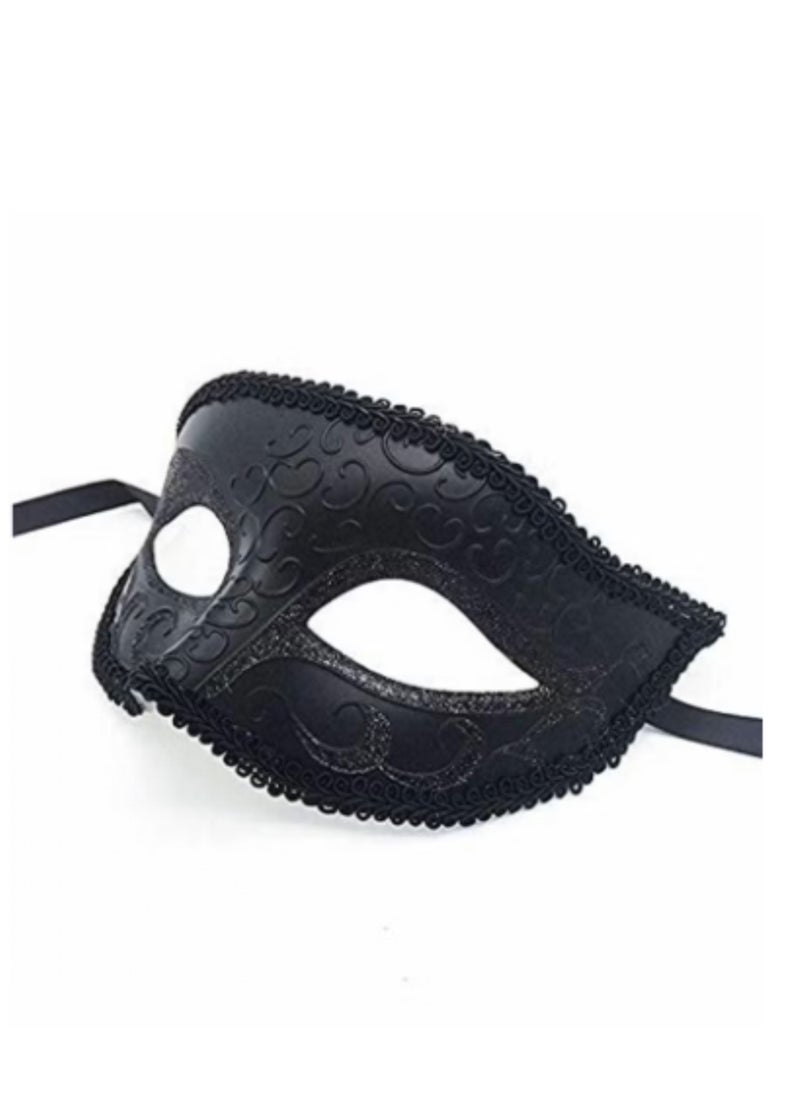 Generic Couples Mardi Gras Venetian Masquerade Masks Set, Side flower Mask and Painted Pattern Half Face Dress Up Mask, Party Costume Accessory (Black)  - Image 3
