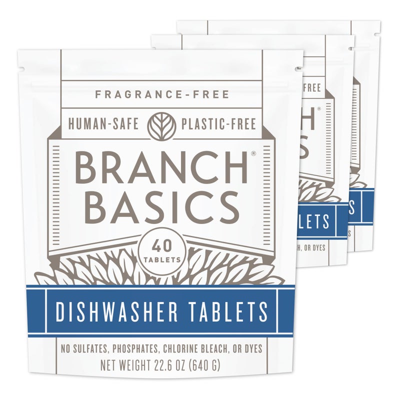 Branch Basics Dishwasher Tablets - 40 Ct, 3 Pack | Plastic-Free, Fragrance-Free, Human-Safe | Delivers a Powerful Clean Without Harsh Chemicals - Image 1