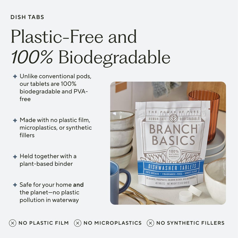 Branch Basics Dishwasher Tablets - 40 Ct, 3 Pack | Plastic-Free, Fragrance-Free, Human-Safe | Delivers a Powerful Clean Without Harsh Chemicals - Image 5